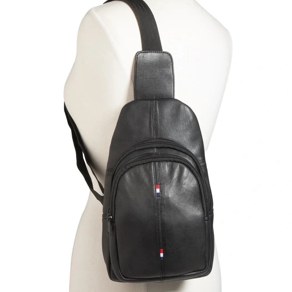 Stone Mountain Genuine Leather Black Sling Crossbody Bag, NWT - Picture 2 of 16